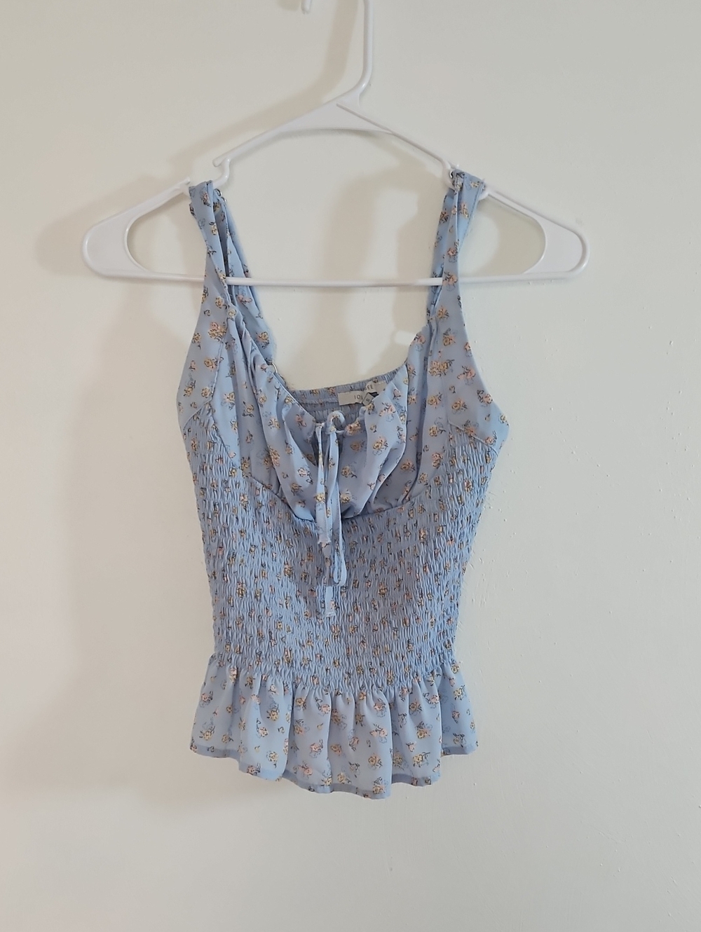 Love Tree Light Blue Floral Smocked Ruffle Camisole